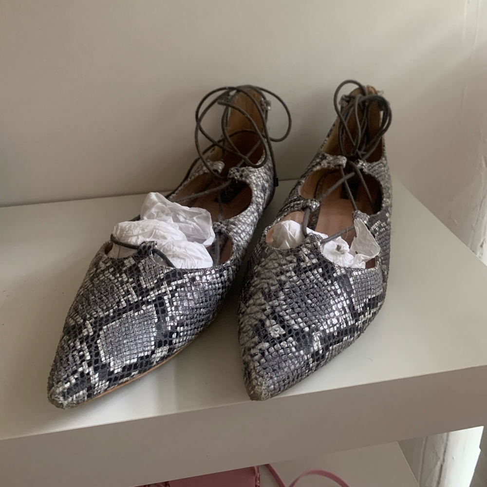 Topshop Lace Up Snakeskin Flats
